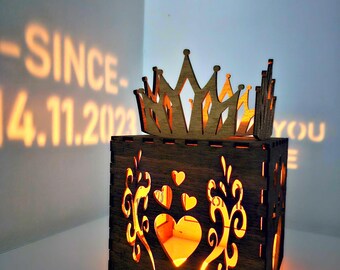 1 Anniversary Personalized Gift For Girlfriend, Boyfriend– Heart Design Projection Lantern, Candle Holder For Wife, Husband, Magic Box Gift