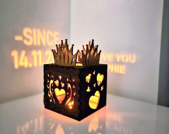 Personalized Wedding Anniversary Gift for Bride, Groom – Heart Design Projection Lantern, Candle Holder for Husband, Wife, Magic Box Gift