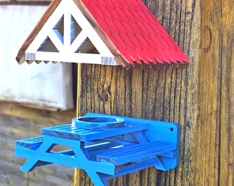 Bird and Squirrel Feeder Picnic Table with Adjustable Roof & Custom Colors. Perfect Gift for Nature Lover