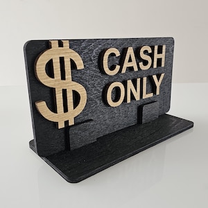 Bordje Alleen contant betalen – Houten 3D-bedrijfsbord | Creditcards worden niet geaccepteerd | Winkelbaliedisplay of wandbord met lijm | Etalage