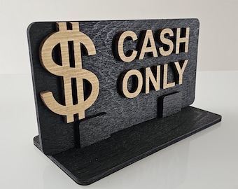 Wooden Cash Only Sign: 3D Business Storefront Display