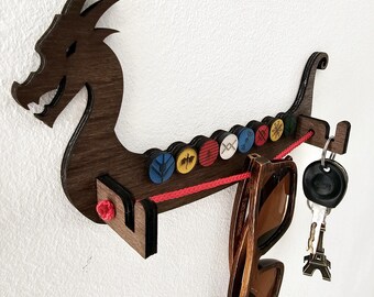 Viking Ship Sunglasses & Key Holder: Dragon Head, Colorful Shields, Wall Decor