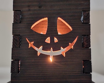 Rustic Wooden Jack-O'-Lantern Tea Candle Holder: Halloween Decor