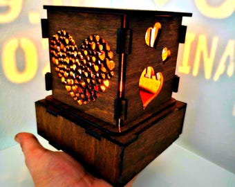 Personalized Anniversary Projection Lantern: Custom Engraved Wood Gift Box