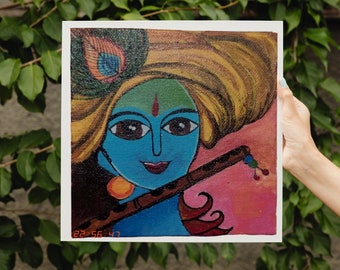 Handmade Krishna Acrylic Painting: Divine Artwork for Your Home