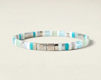 Handmade Japanese Glass Bead Bracelet, Colourful Silver Details, Waterproof Jewellery