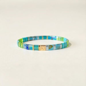 Serenity - Blue & Green Tila Bead Bracelet: Colourful Stackable Jewellery - Unique Beads
