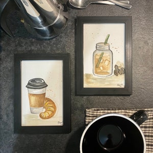 Watercolour framed coffee / iced coffee art handmade