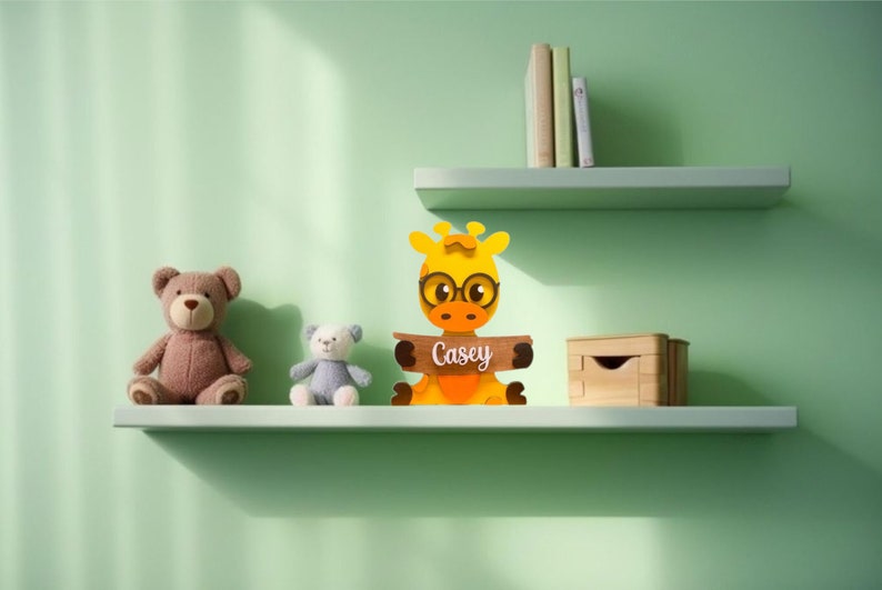 Cute Colorful Giraffe Name Sign, Adorable Animal With Glasses as Kids