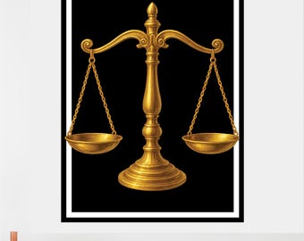 Arte murale in oro con segno zodiacale della Bilancia / Poster realistico di astrologia / Regalo della Bilancia per gli amanti dell'oroscopo / Download digitale PNG JPG Decorazione per la casa della Bilancia