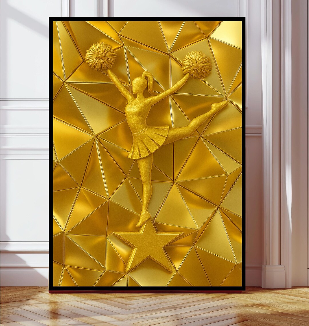 Cheerleader Wall Art Gold Poster Gift Digital Download Sports Decor ...