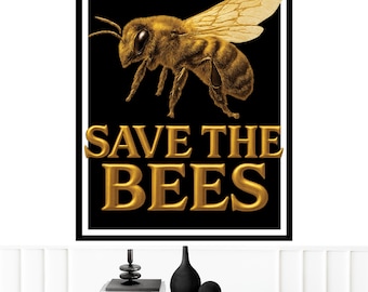 Beekeeper Wall Art Poster | Save the Bees Print | Realistic Gold Bee Artwork | Beekeeping Gift for Bee Lovers & Eco Friendly Home Decor