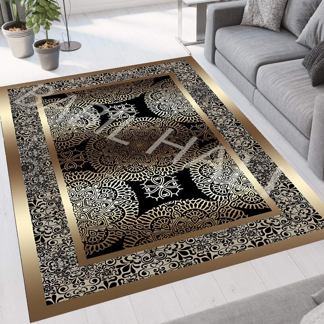 Golden Striped Black Luxury Rug Black and Gold Luxury Decor Etsy