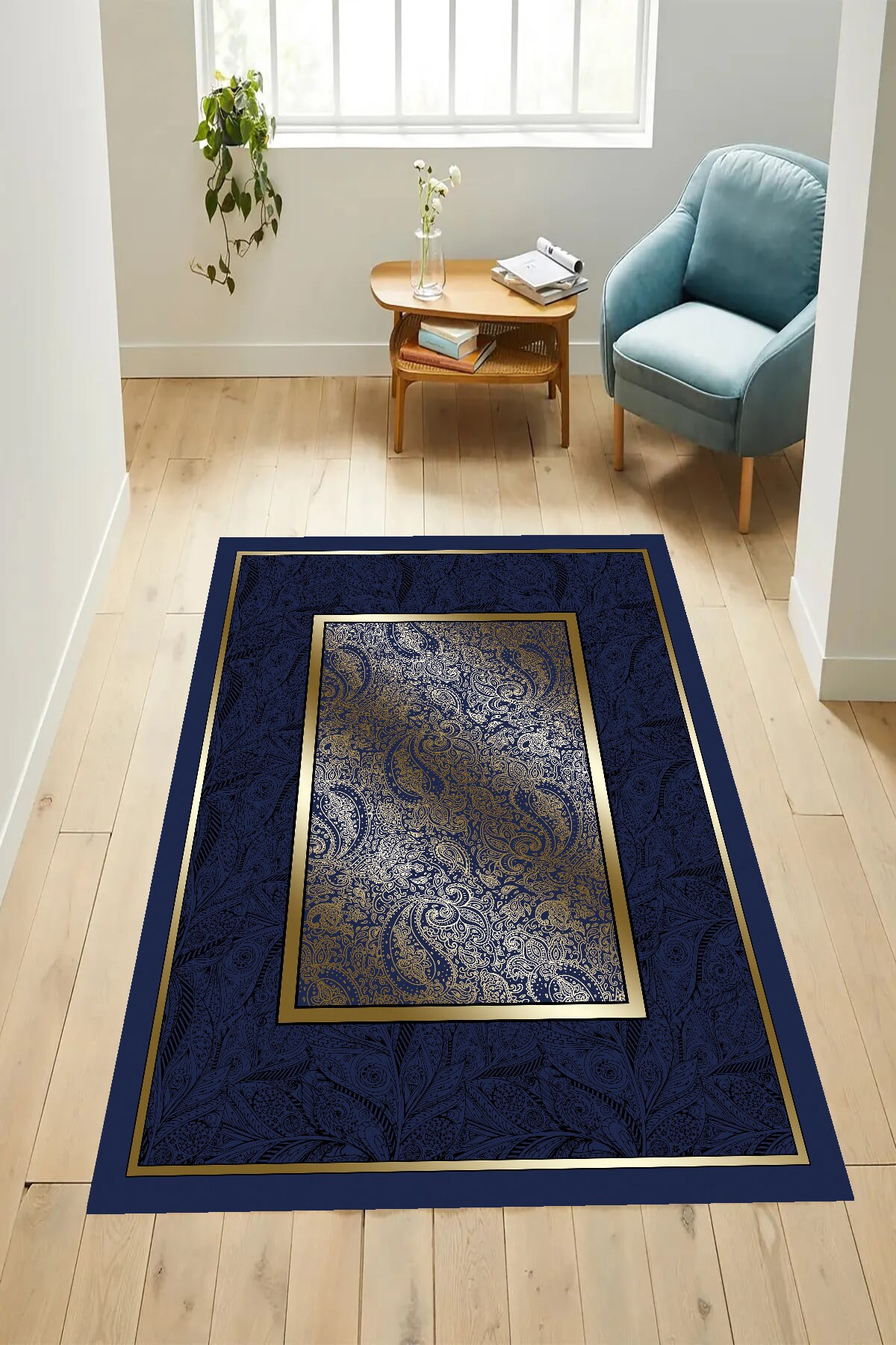 Golden Striped Navy Rug Navy Luxury Rug for Living Room and Etsy Australia