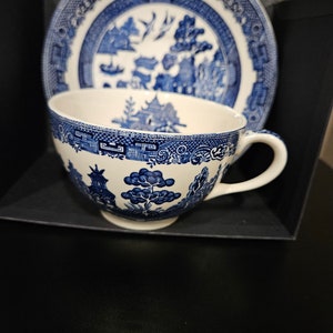 Vintage Johnson Brothers tea cup and saucer set in Willow pattern