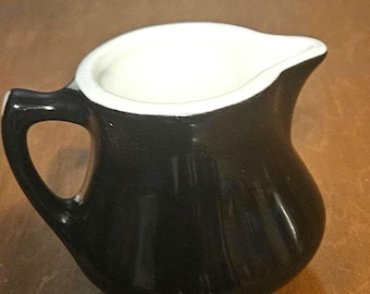 Vintage Restaurant Ware Creamer or Syrup Pitcher in Black with a White Top Rim and Interior