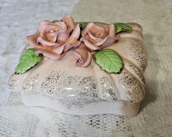 Vintage Pink Rose Trinket Box: Gold Accents, Made in Occupied Japan