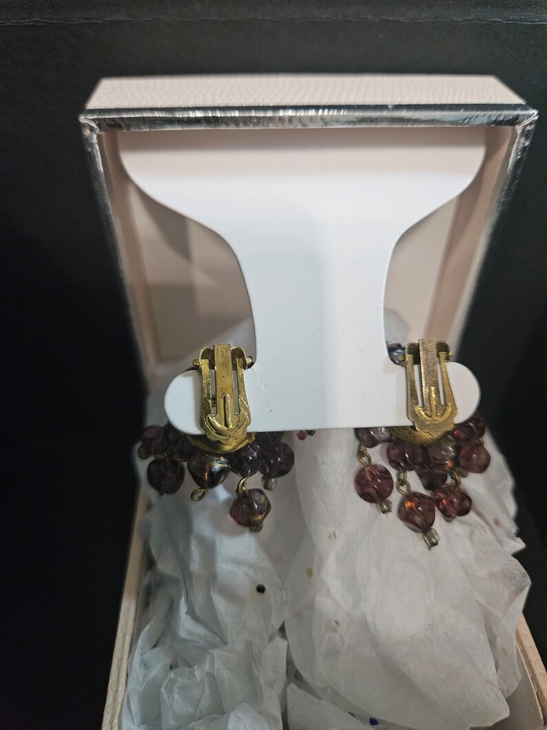 Vintage Purple Beaded Clip on Earrings. Etsy