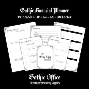 Gothic Etsy Planner for Alternative Small Product Based Business Owners and Creators, Black and White Printable PDF Digital Download File
