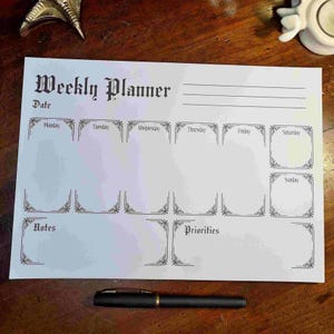 Dateless Gothic Weekly Notepad, Elegant Black Spooky A4 Schedule & Organise, Gift Idea, Goth Dark Aesthetic