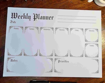 Dateless Gothic Weekly Notepad, Elegant Black Spooky A4 Schedule & Organise, Gift Idea, Goth Dark Aesthetic