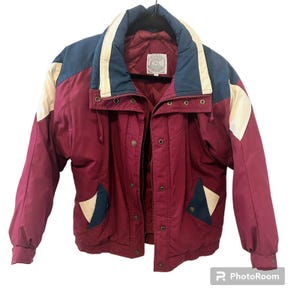 Vintage Current Seen Puffer Jacket Maroon Teal White