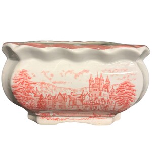 Vintage Ceramic Rectangular Planter Plant Pot White Pink European City Design