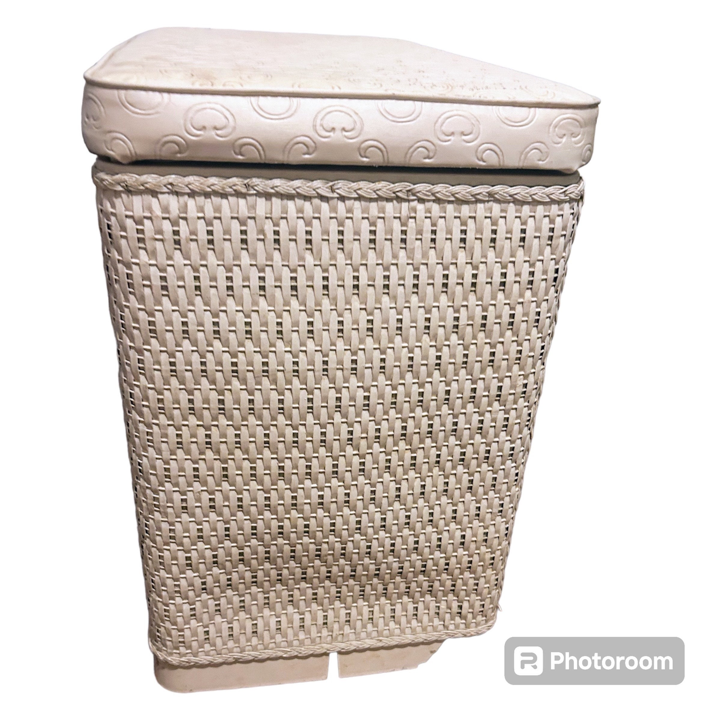 Vintage Mid Century Modern Laundry Hamper Wicker Plastic Padded Top - Etsy