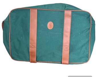 Vintage Polo Ralph Lauren Green Canvas Brown Messenger Bag Pony