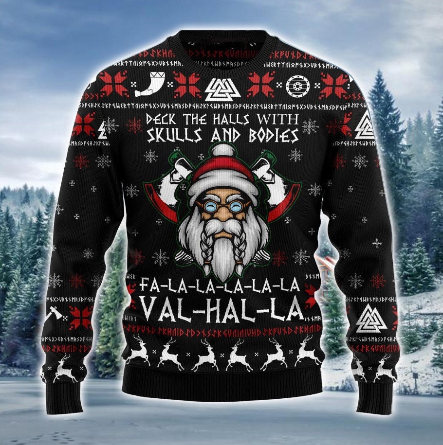 Discover Viking Santa Ugly Christmas Sweater/ Viking Val Ha la Fa la la Sweater for Men or Women/ Viking Outfits Funny Ideas Ugly Christmas Sweater