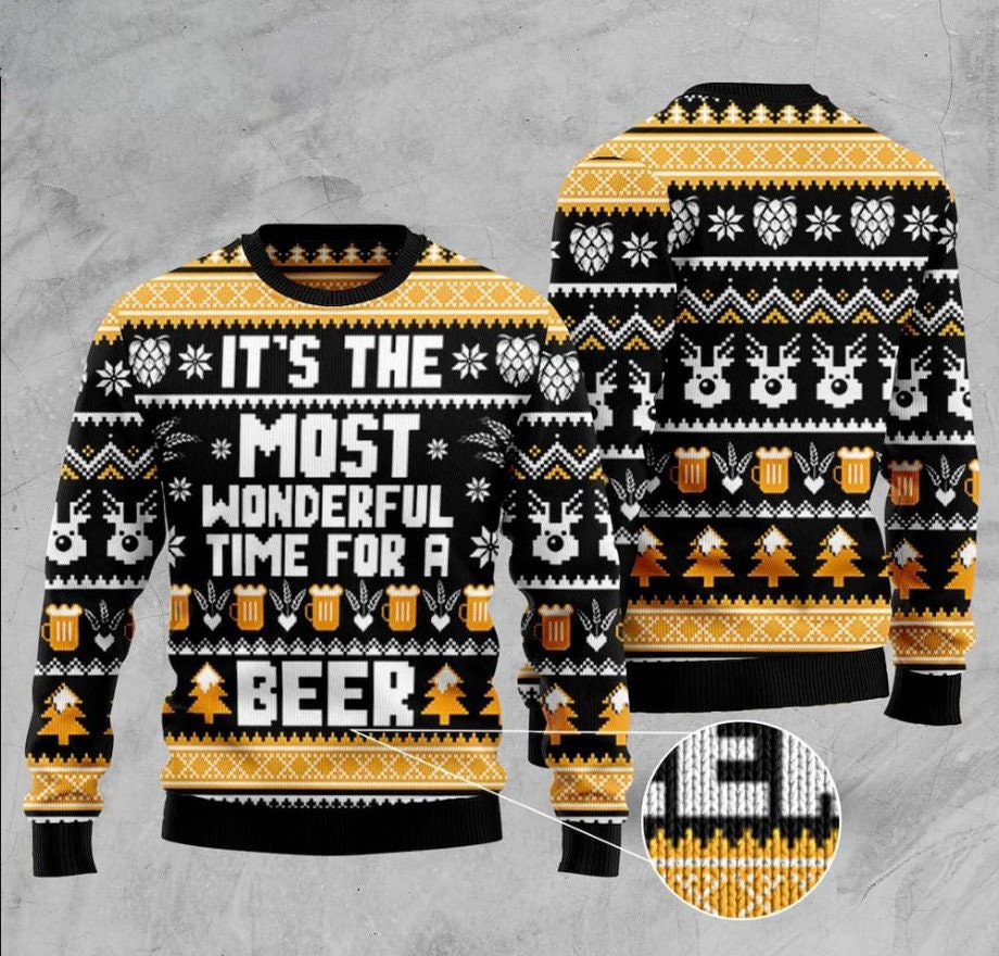 Discover Wonderful Time For A Beer Ugly Sweater Christmas,  Beer Lover Gift 3D All Over Print Hoodie Sweatshirt Xmas Full Print, Beer Lovers Sweater