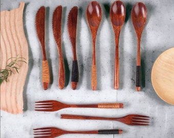 Handmade Japanese Style Dark Wood Spoon Knife Fork Chopsticks Set | Reusable, Cutlery,  Kitchen utensil, Wooden Spoon, Japanese Spoon, Cook