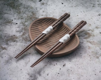 Handgefertigtes japanisches Holzessstäbchen-Set | Wiederverwendbare Essstäbchen, Ramen, japanisches Geschirr, handgemachte Essstäbchen