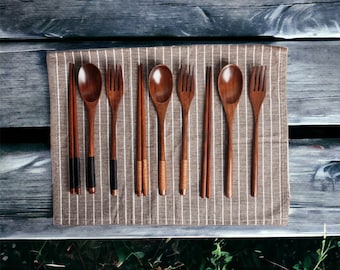 Hand-carved Wooden Spoon, Fork and Chopsticks Set | Wooden Cutlery, Wooden Utensils, Handmade Spoon, Fork and Chopsticks