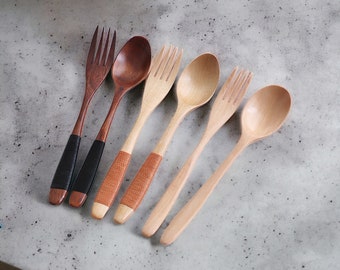 Wooden Hand-carved Spoon and Fork Set |Wooden Utensil, Eco Friendly, Kitchen Decor, Wooden Spoon Set, Wooden Fork Set