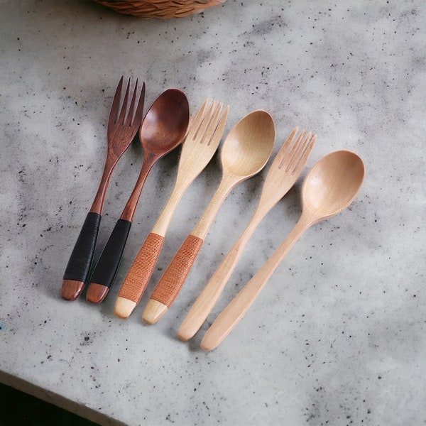 Wooden Hand-carved Spoon and Fork Set |Wooden Utensil, Eco Friendly, Kitchen Decor, Wooden Spoon Set, Wooden Fork Set