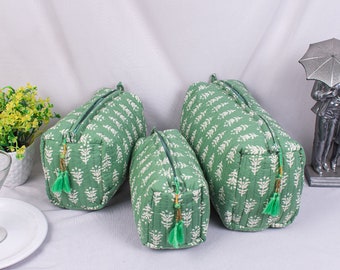 Set of 3 Makeup Bags, Cosmetic Bags, Block Print Pouches, Washable Bags, Travel Pouch