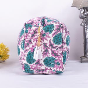 Set of 3 Hand Block Print Cosmetic Bag, Cotton Wash Bag, Waterproof Bag, Block Printed Toiletry Bags, Travel Bag - Mini/Medium/Large