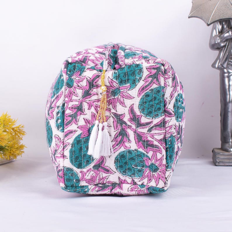 Set of 3 Hand Block Print Cosmetic Bag, Cotton Wash Bag, Waterproof Bag, Block Printed Toiletry Bags, Travel Bag - Mini/Medium/Large