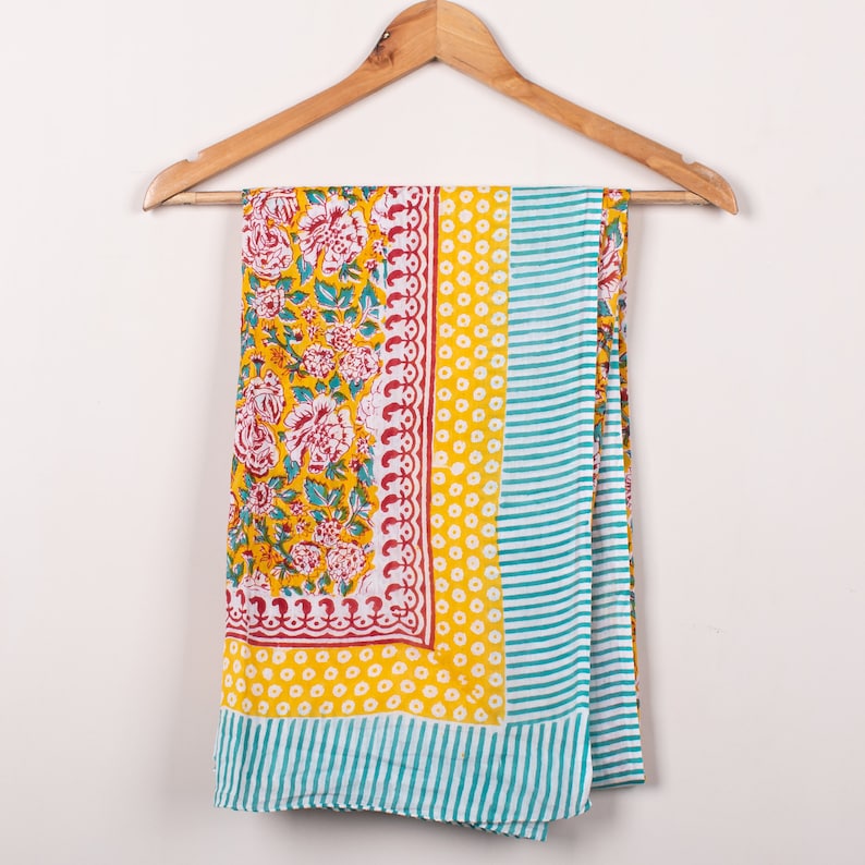 Hand Block Print Voile Soft Cotton Sarong, Long Scarf, Fashion Beach Cover up, Boho Pareo