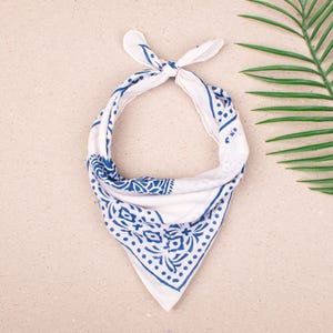 Blue Boho Bandana, Block Print Scarf, Eco Friendly Gift, Summer Bandana, Beach Headwrap, Indian Scarf, Unisex Bandana, Bikers Scarf