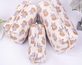 Set of 3 - Quilted Cotton Toiletry Bag, Makeup Organizer, Floral Cosmetic Pouch, Travel Gift