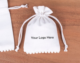 White Cotton Pouch Bag, Personalized Drawstring Bag, Small Cotton Coin Pouch, White Bottom Pompom Pouch, Wedding Favor Bag, Custom Pouch Bag