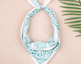 Cotton Block Printed Bandana Scarf, Boho Neck Wrap, Summer Hair Accessory, Beach  Head Wrap, Unisex Bandana Scarf, Eco Friendly Gift