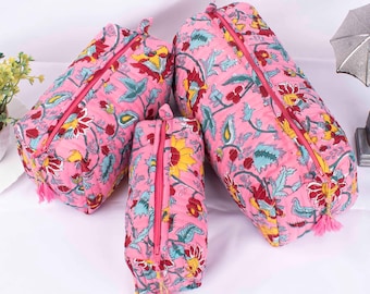 3 Pink Flower Makeup Bags, Bridesmaid Gifts, Toiletry Bag Women, Bridesmaid Proposal, Cosmetic Bag, Gifts For Sister, Bachelorette Party Bag