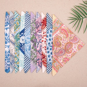 Set Of 10 : Floral Cotton Bandana Botanical Print Neck Scarf Head Wrap Kerchief Hair Accessory Breathable Face Covering Vintage Design