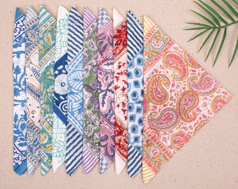 Set Of 10 : Floral Cotton Bandana Botanical Print Neck Scarf Head Wrap Kerchief Hair Accessory Breathable Face Covering Vintage Design