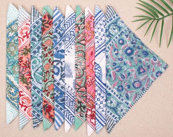Set of 10 Block Print Cotton Bandanas: Bohemian Paisley Hair Scarf