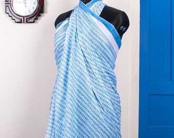Blauer indischer Block Print Sarong, Sarong Strand Wrap, Baumwollsarong, Pareo, Sommer Strand Tragen, Urlaubs Schal, Bademode Vertuschung, Baumwolle Pareo