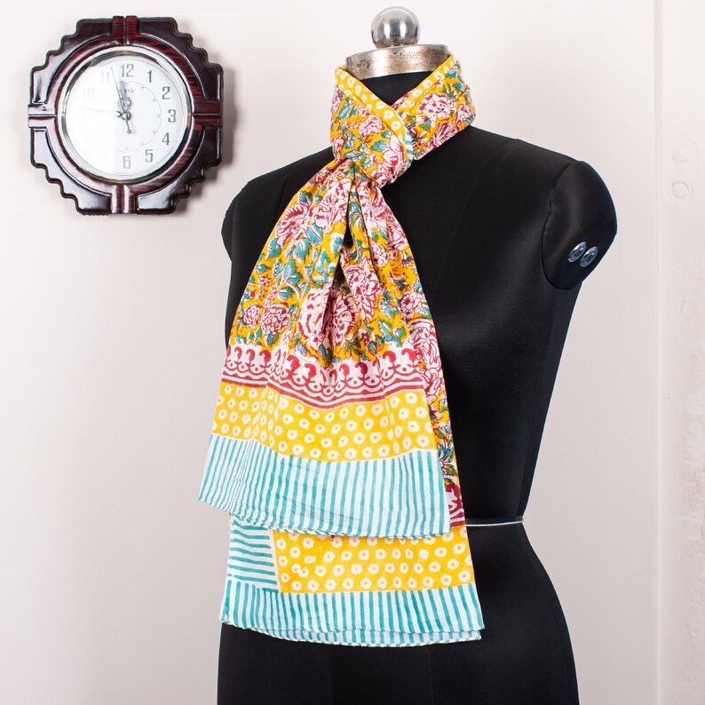 Hand Block Print Voile Soft Cotton Sarong, Long Scarf, Fashion Beach Cover up, Boho Pareo